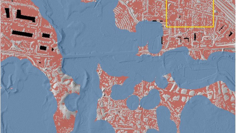 Wetland-risk map of the Middleborough site, comparing mapped wetlands with terrain that tests wet
